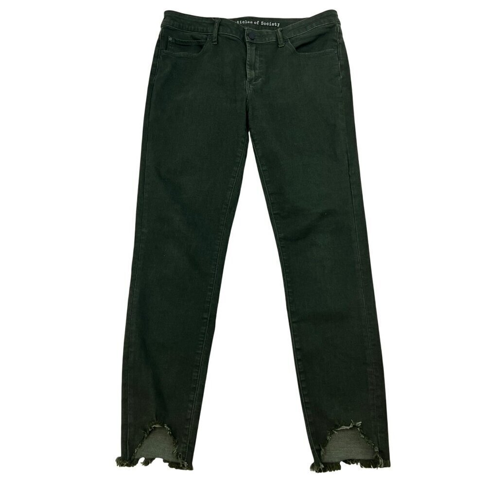 Articles of Society Women’s Slim Fit Jeans Frayed Cuff Green Size 32 Waist